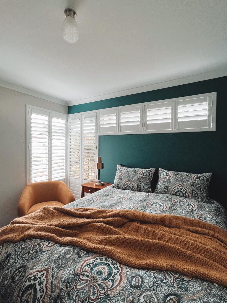 bedroom compete with planation shutters